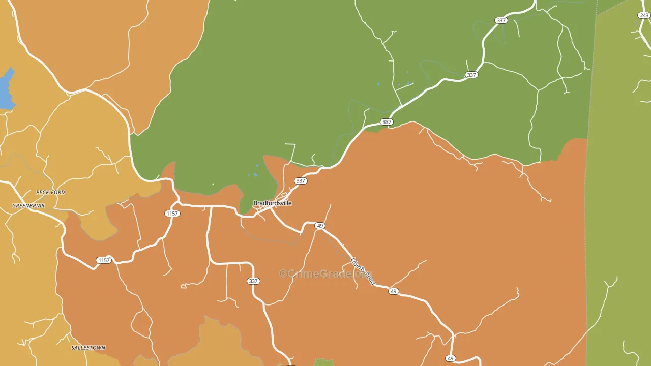 Bradfordsville, KY Map of Burglary Rates