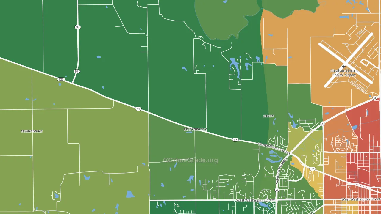 Bradfordton, IL Map of Burglary Rates