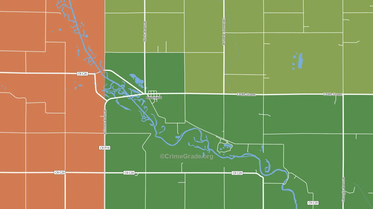 Bradgate, IA Map of Burglary Rates
