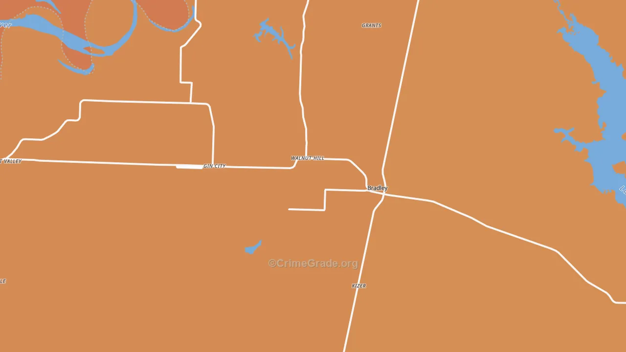 Bradley, AR Map of Burglary Rates