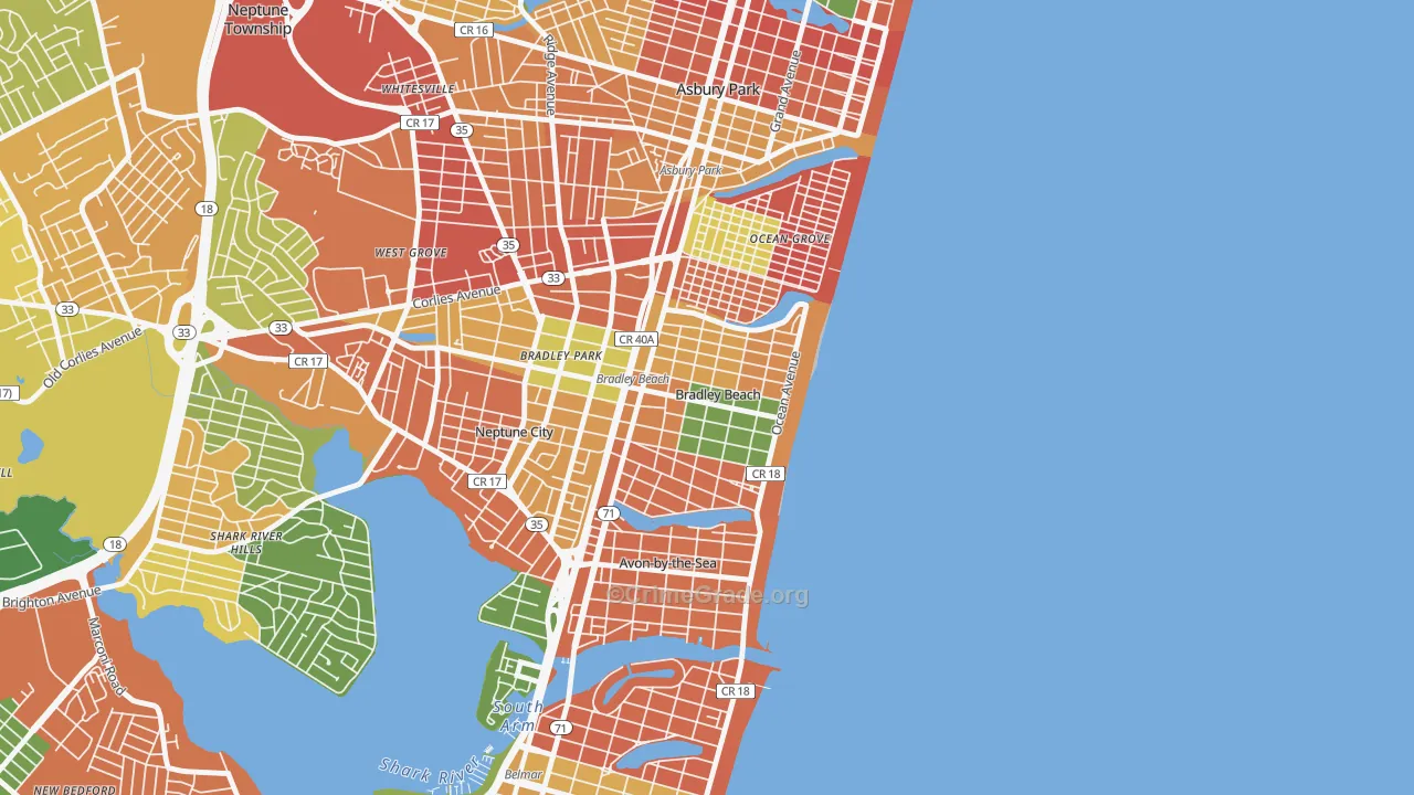 Bradley Beach, NJ Map of Burglary Rates