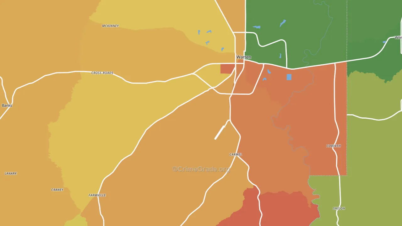 Bradley County, AR Map of Burglary Rates