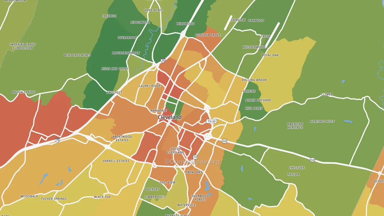 Bradley County, TN Map of Burglary Rates