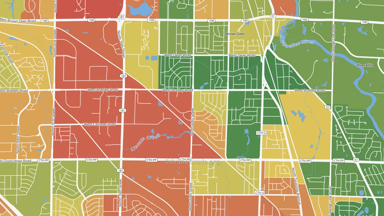 Bradley Estates, Milwaukee, WI Map of Burglary Rates