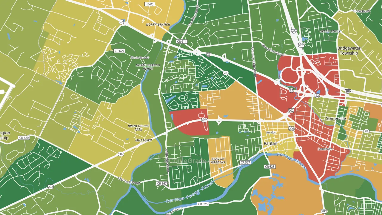 Bradley Gardens, NJ Map of Burglary Rates