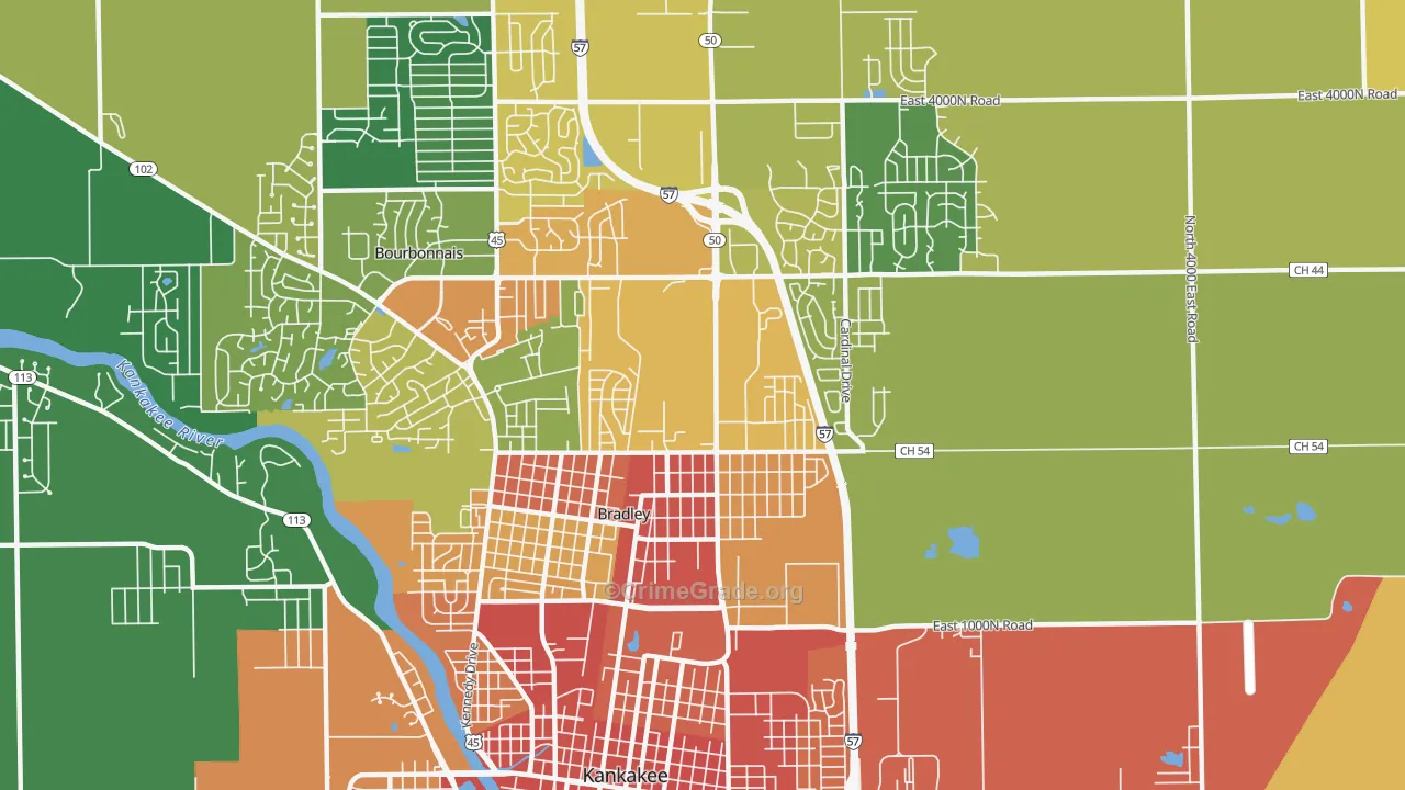 Bradley, IL Map of Burglary Rates