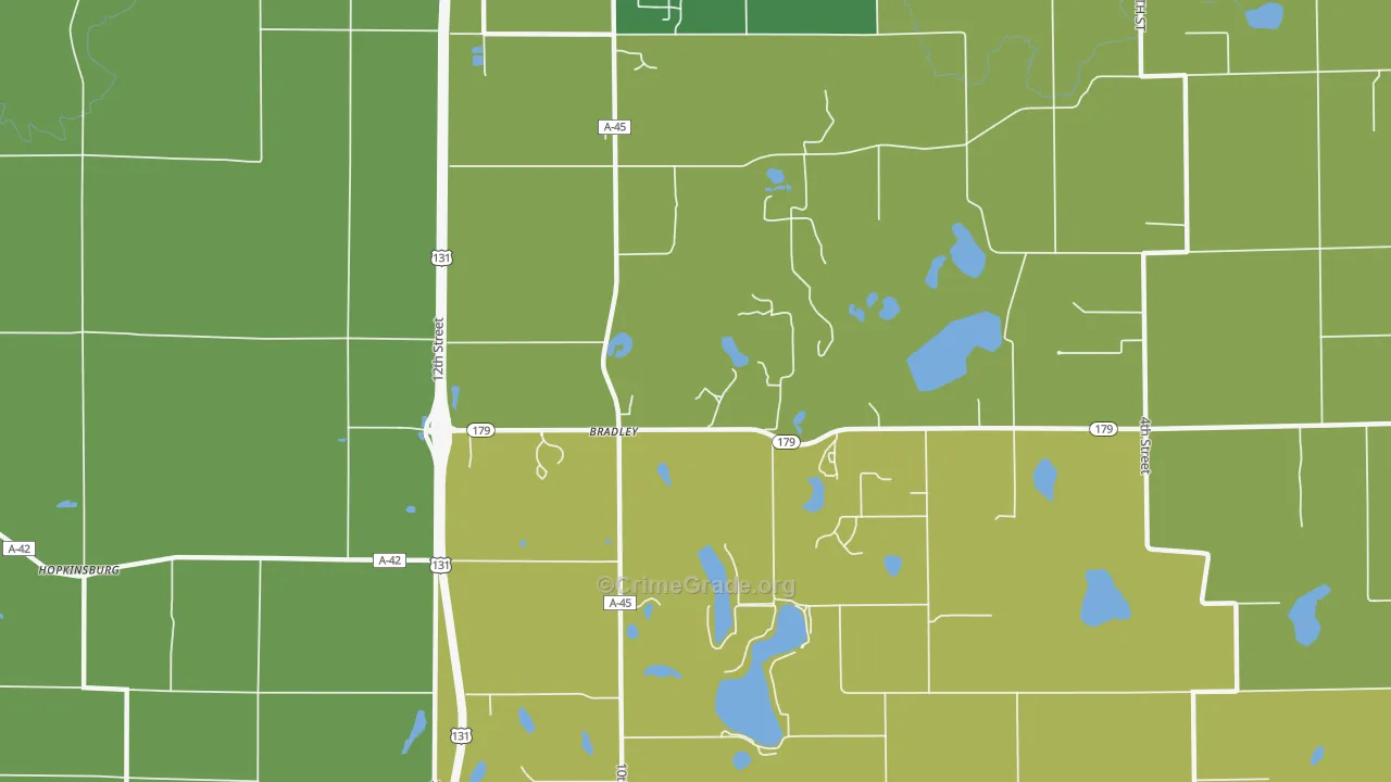 Bradley, MI Map of Burglary Rates