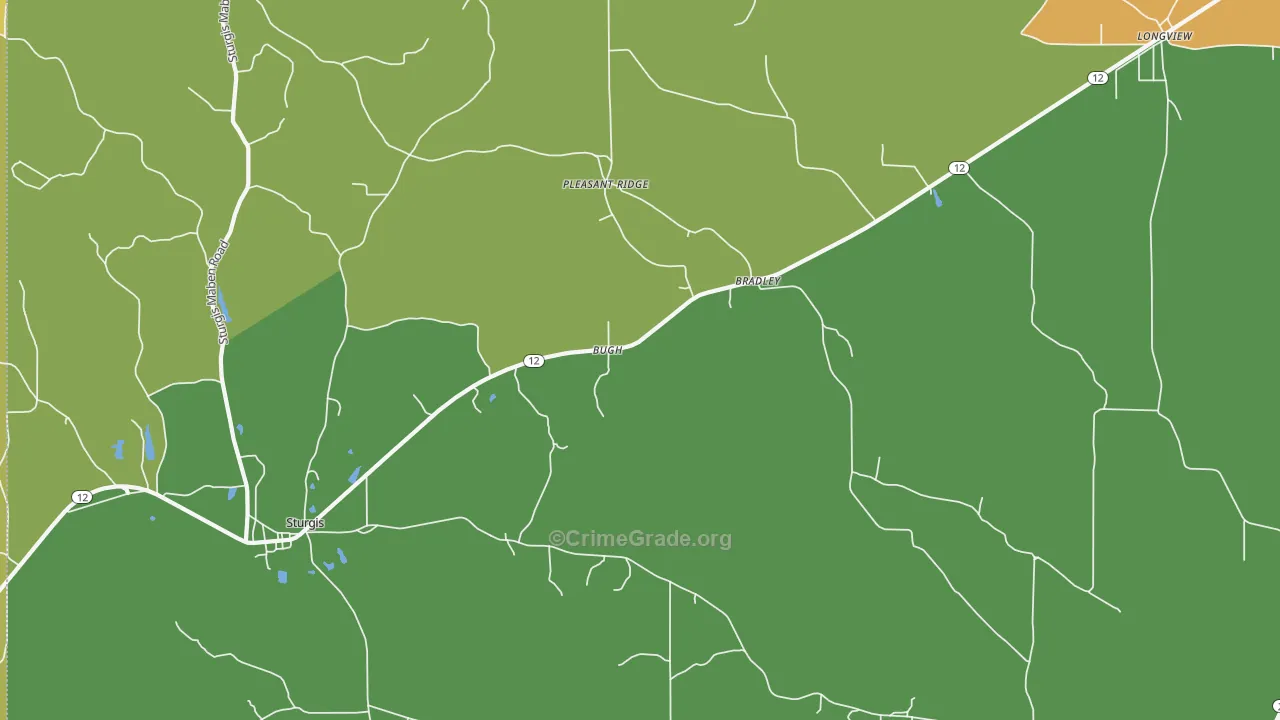 Bradley, MS Map of Burglary Rates