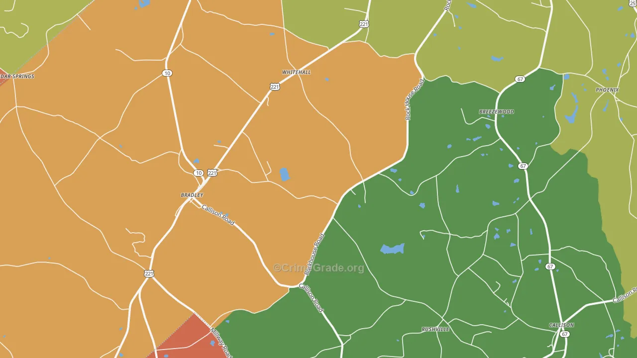 Bradley, SC Map of Burglary Rates