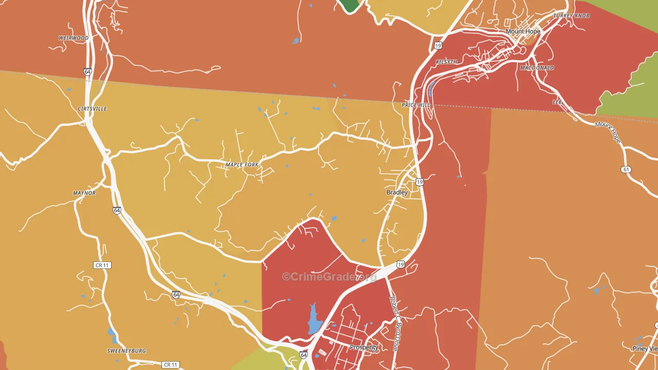 Bradley, WV Map of Burglary Rates