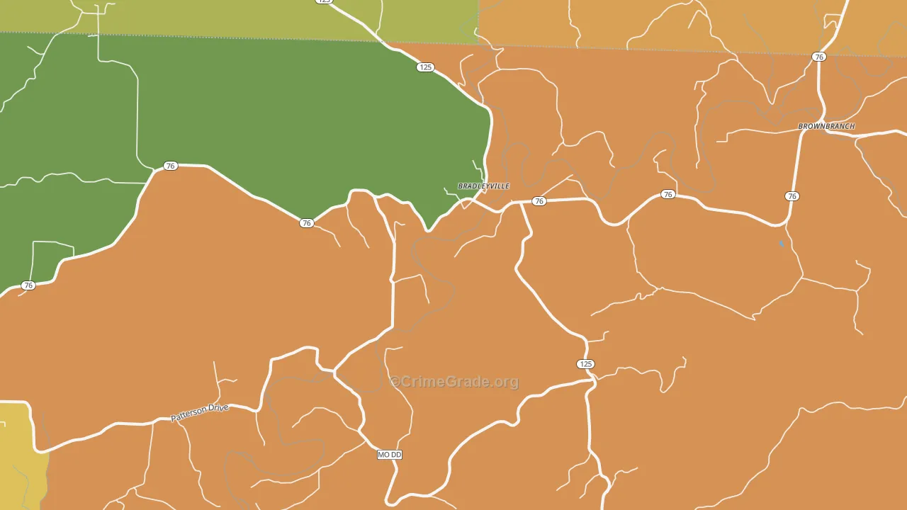 Bradleyville, MO Map of Burglary Rates