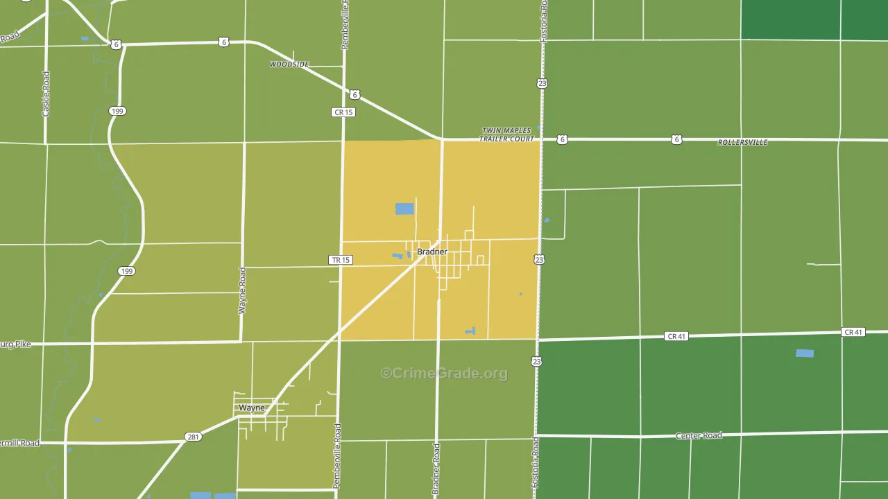 Bradner, OH Map of Burglary Rates