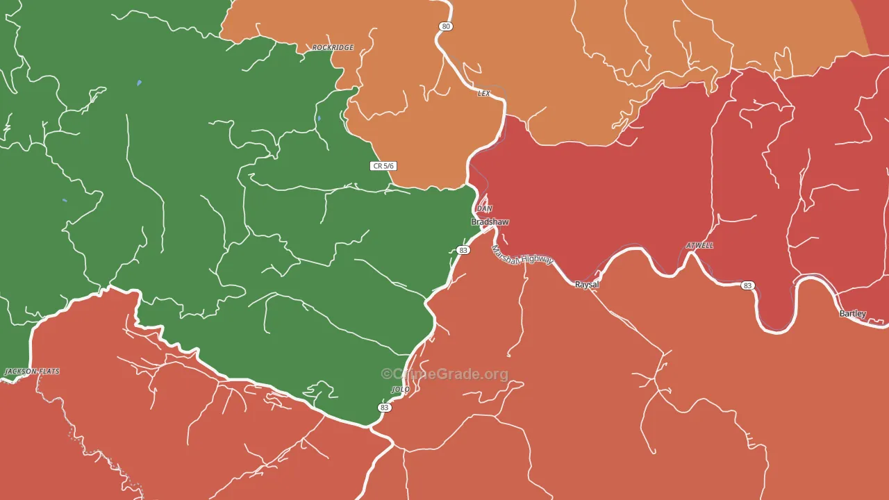 Bradshaw, WV Map of Burglary Rates