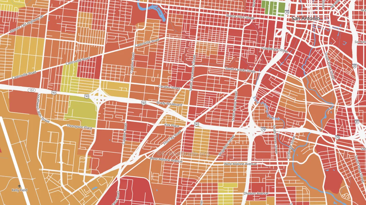 Brady Gardens, San Antonio, TX Map of Burglary Rates