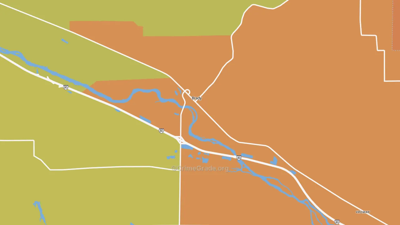 Brady, NE Map of Burglary Rates