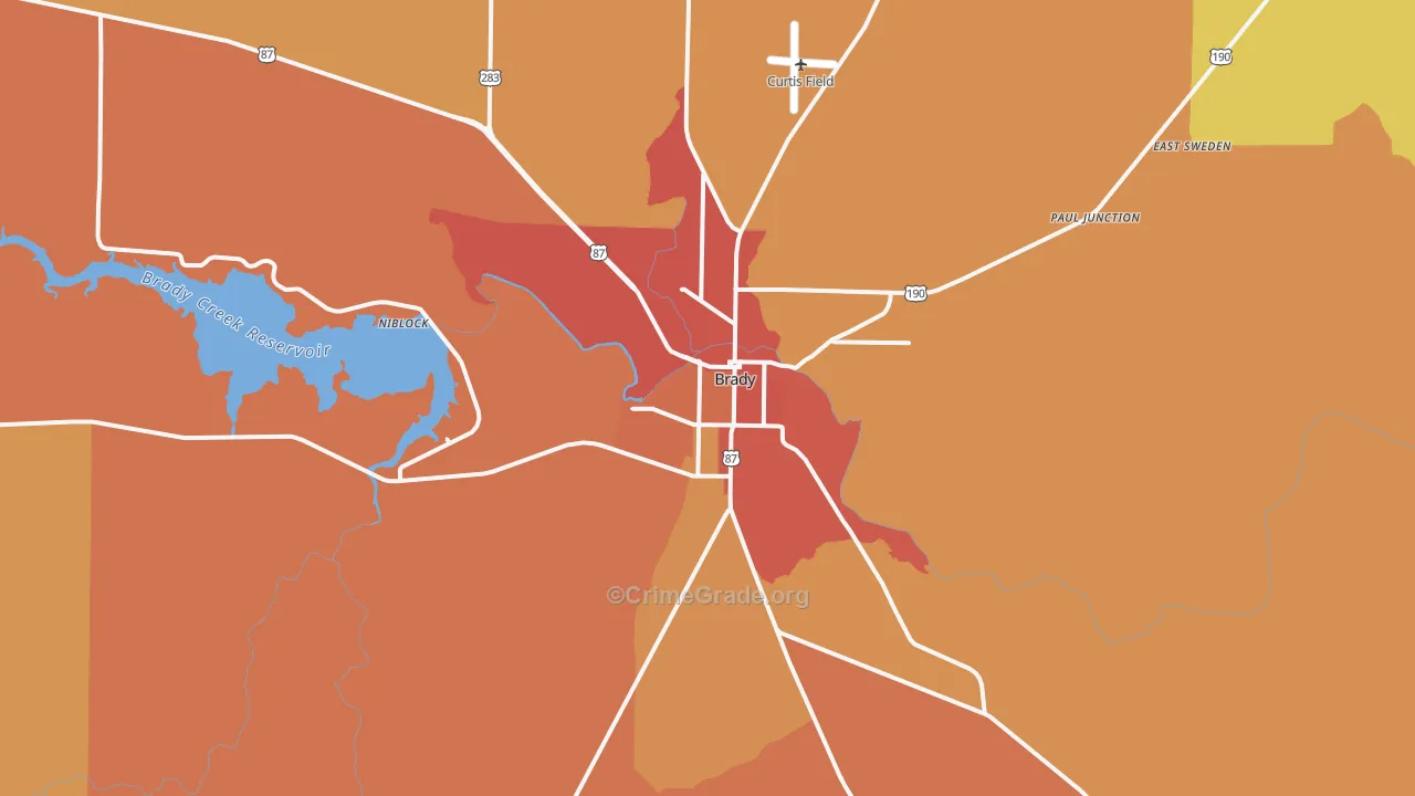 Brady, TX Map of Burglary Rates