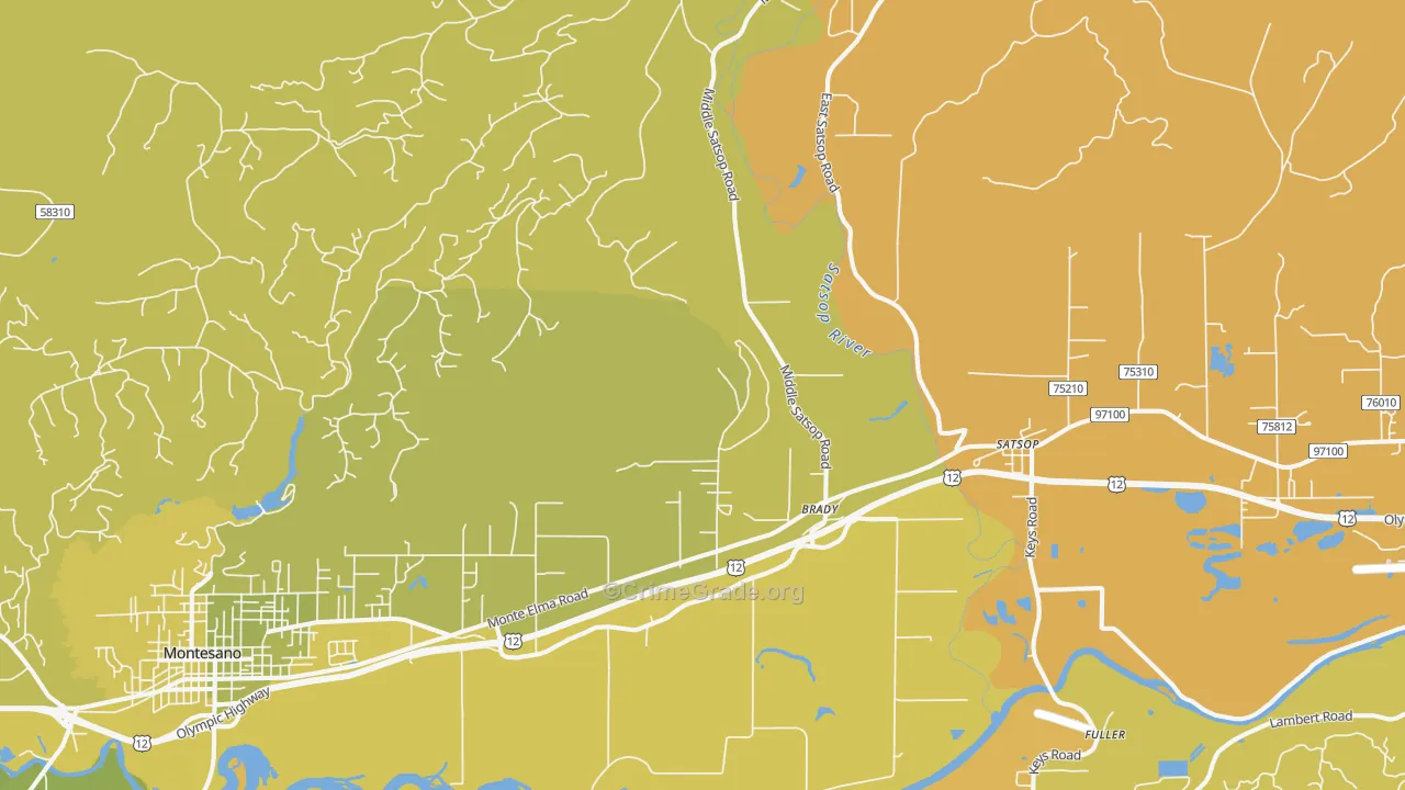 Brady, WA Map of Burglary Rates