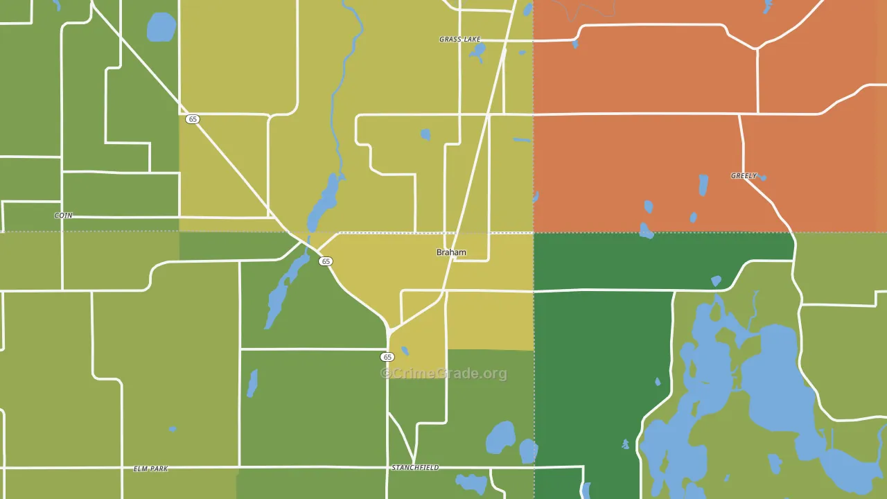 Braham, MN Map of Burglary Rates