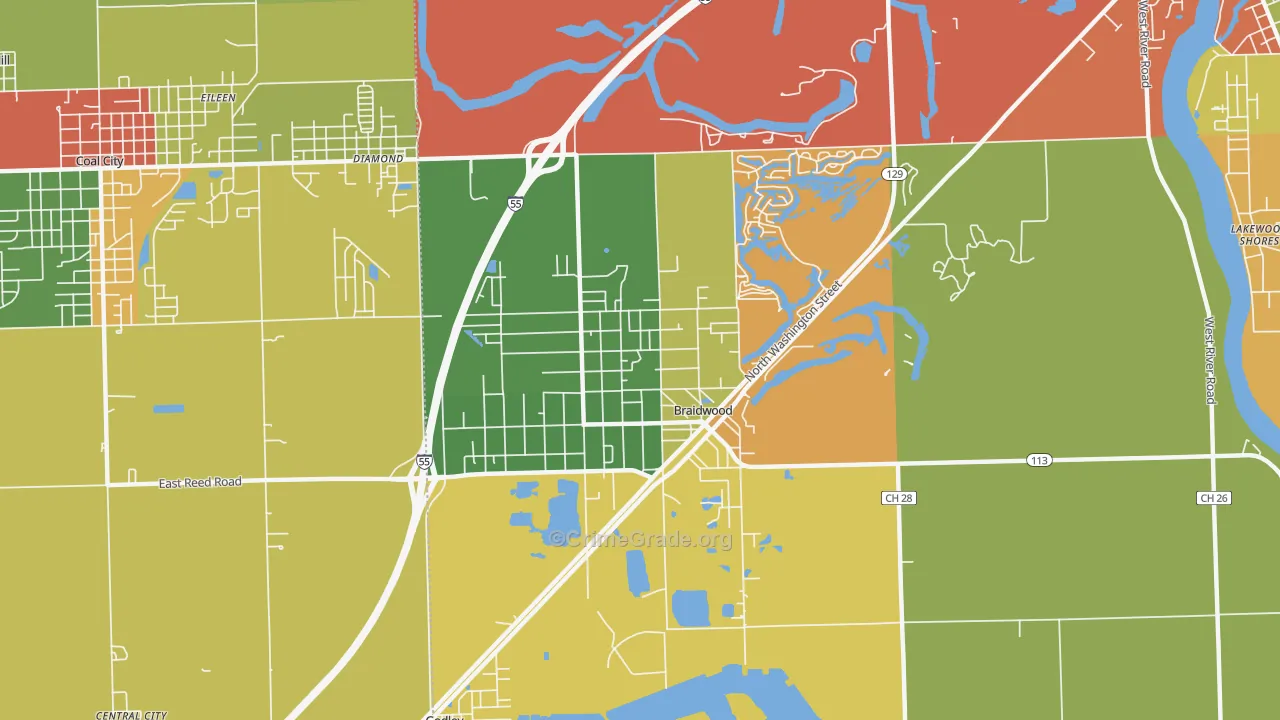 Braidwood, IL Map of Burglary Rates
