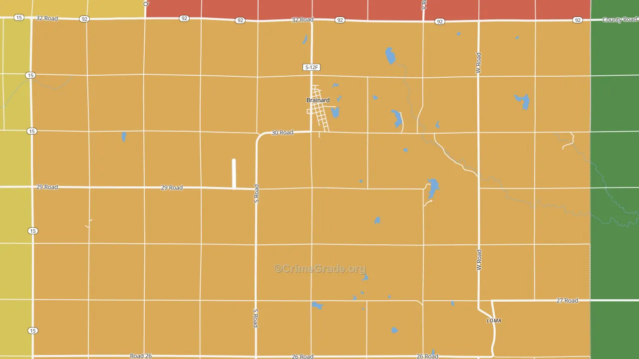 Brainard, NE Map of Burglary Rates