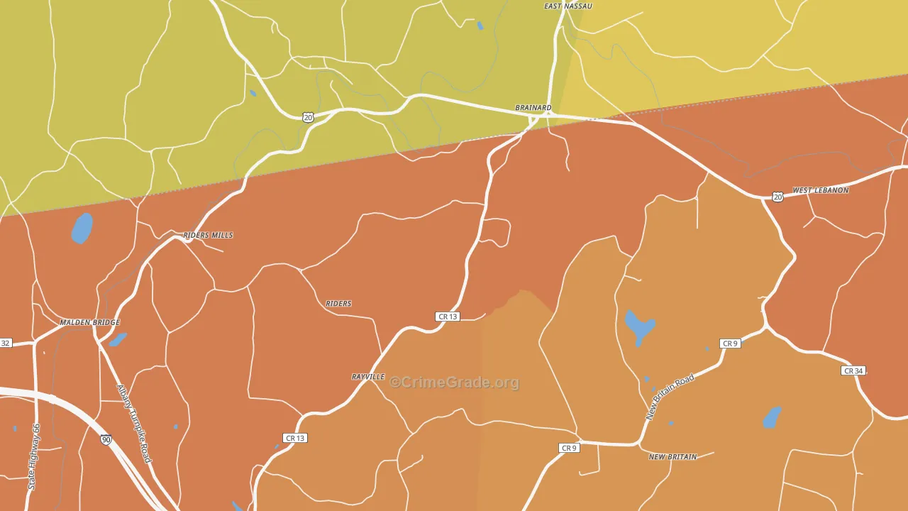 Brainard, NY Map of Burglary Rates
