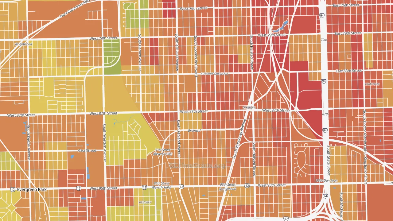 Brainerd, Chicago, IL Map of Burglary Rates