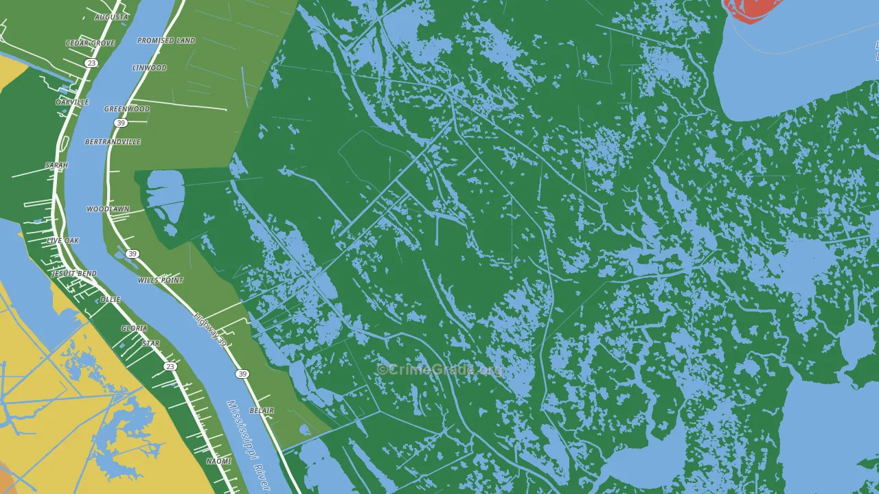 Braithwaite, LA Map of Burglary Rates