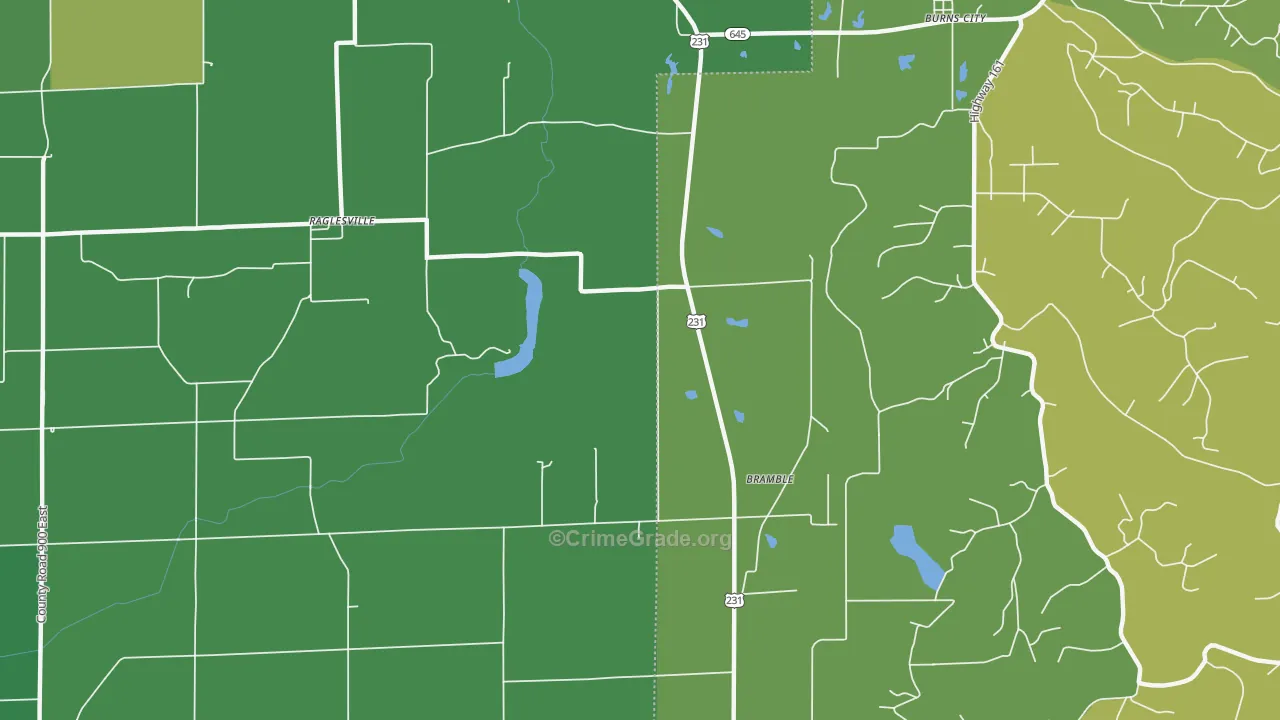 Bramble, IN Map of Burglary Rates
