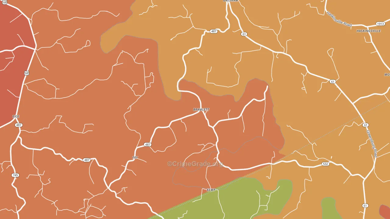 Bramlett, KY Map of Burglary Rates