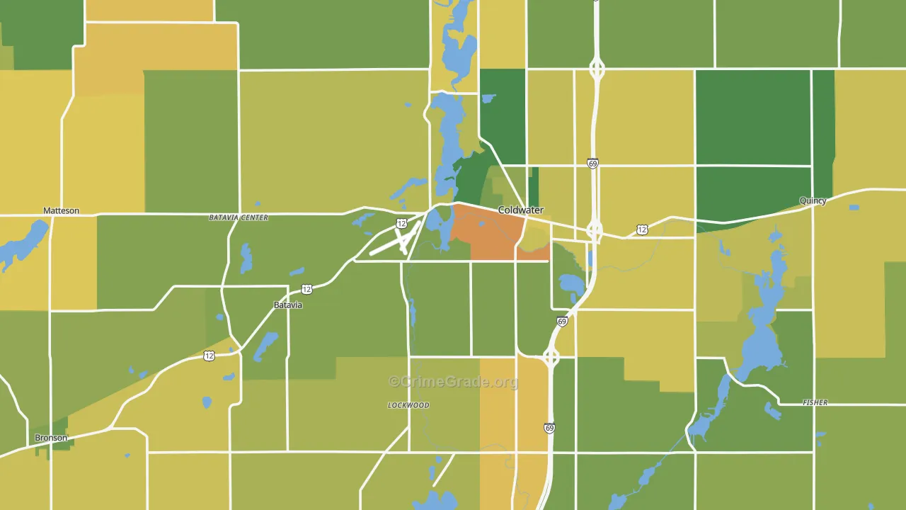 Branch County, MI Map of Burglary Rates