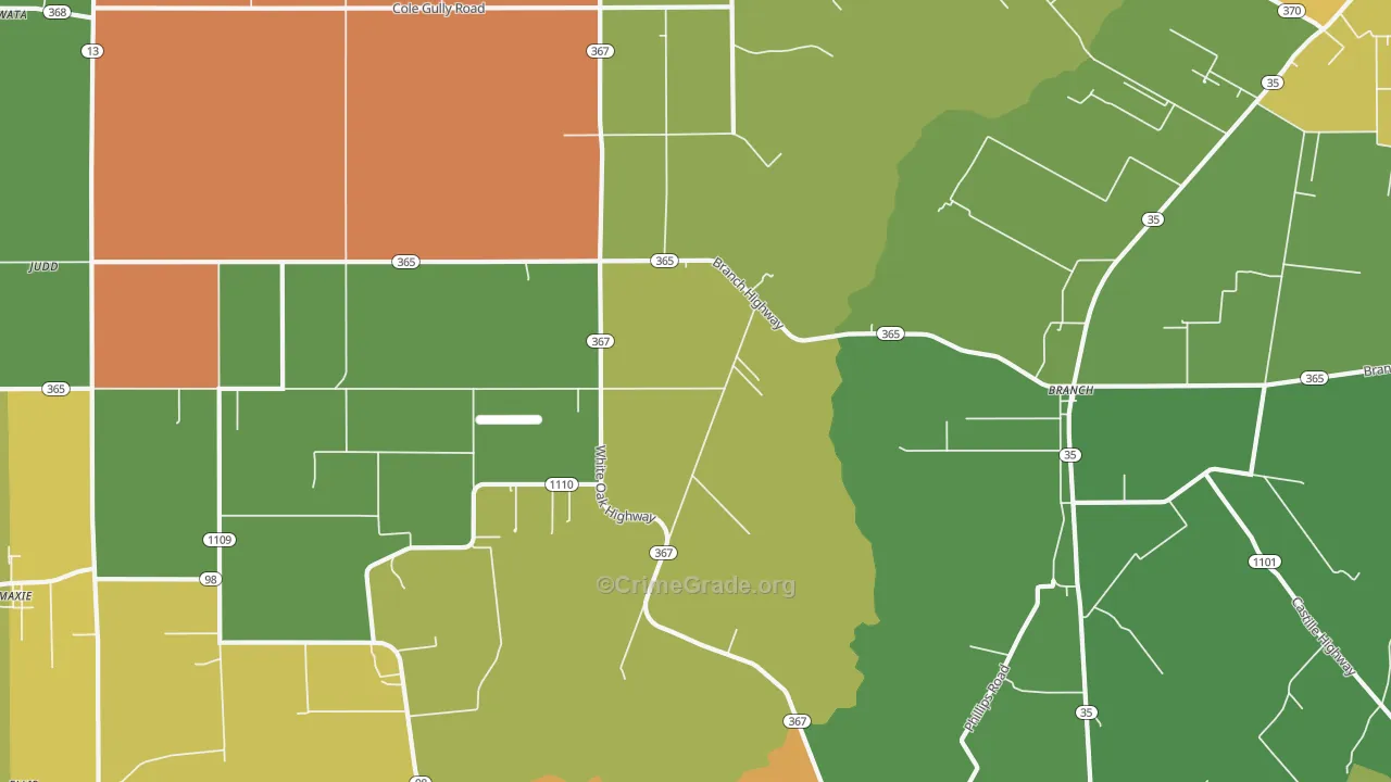 Branch, LA Map of Burglary Rates
