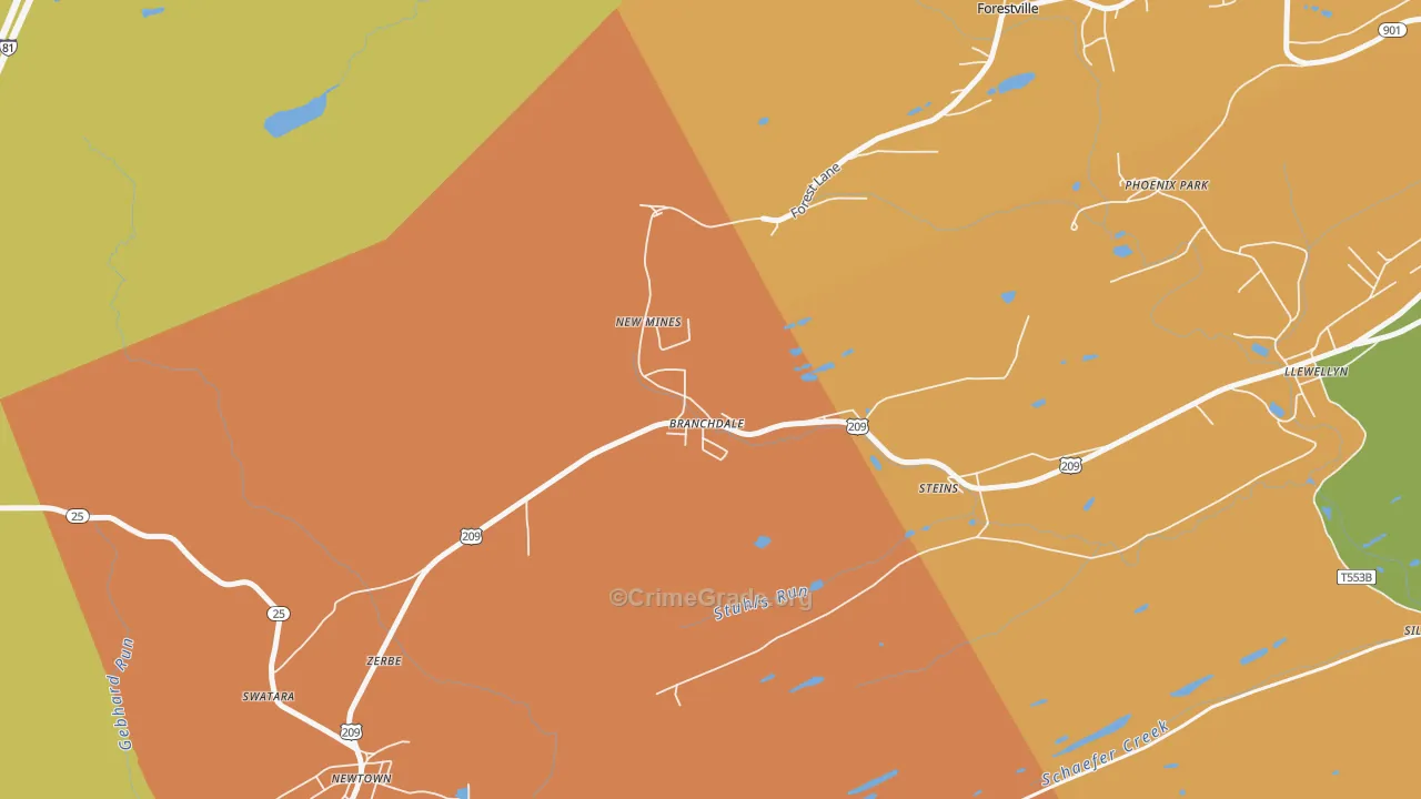 Branchdale, PA Map of Burglary Rates