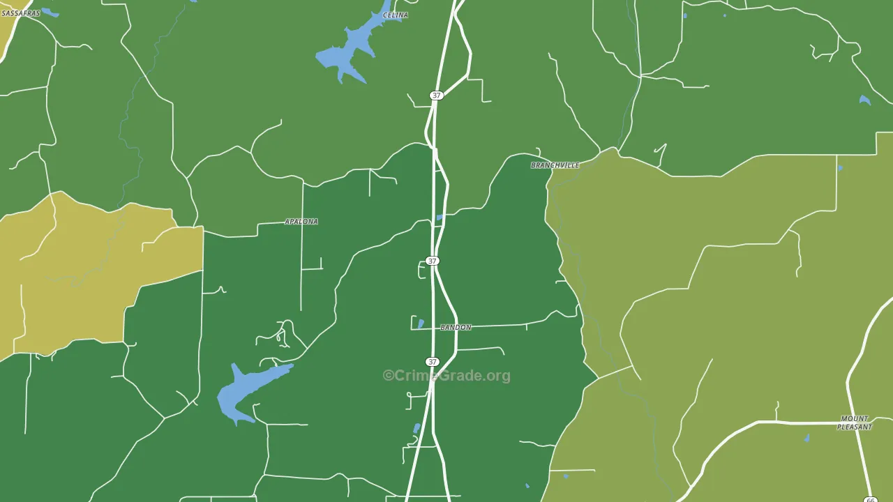 Branchville, IN Map of Burglary Rates