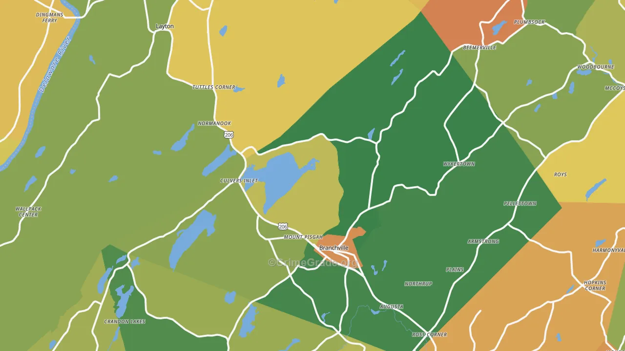 Branchville, NJ Map of Burglary Rates