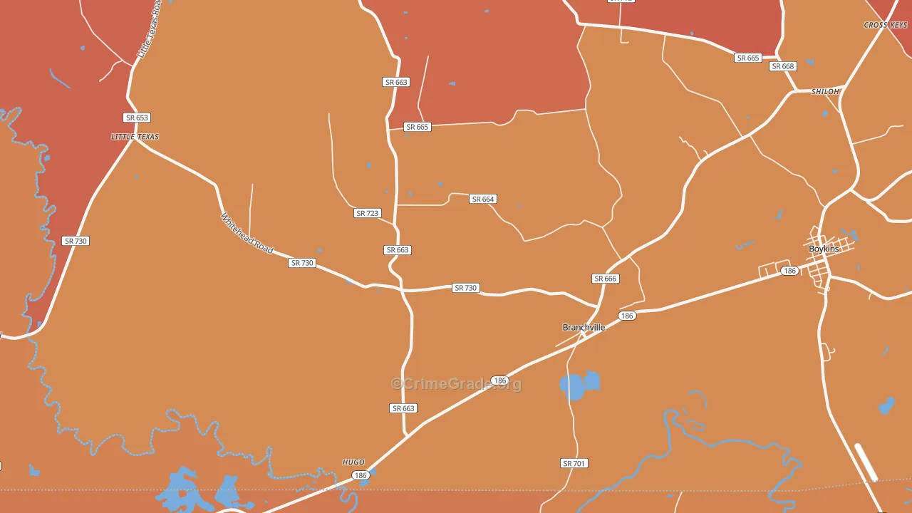 Branchville, VA Map of Burglary Rates