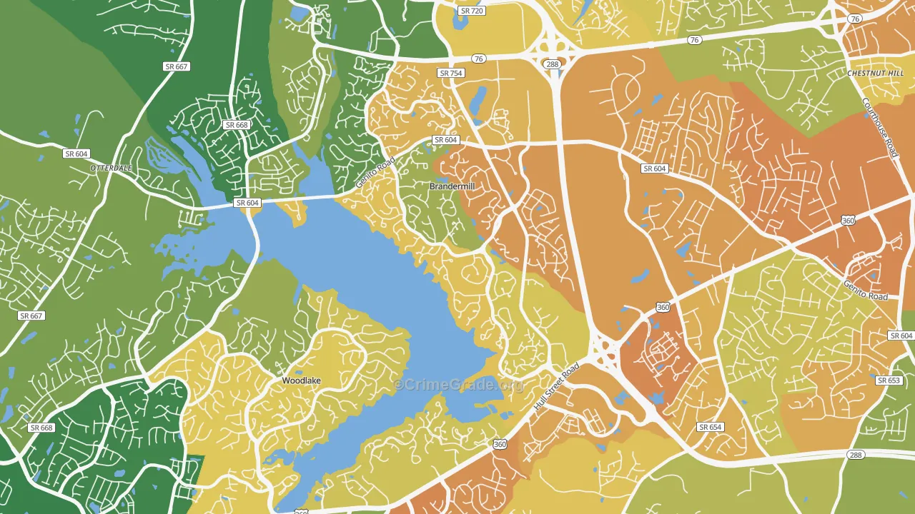 Brandermill, VA Map of Burglary Rates