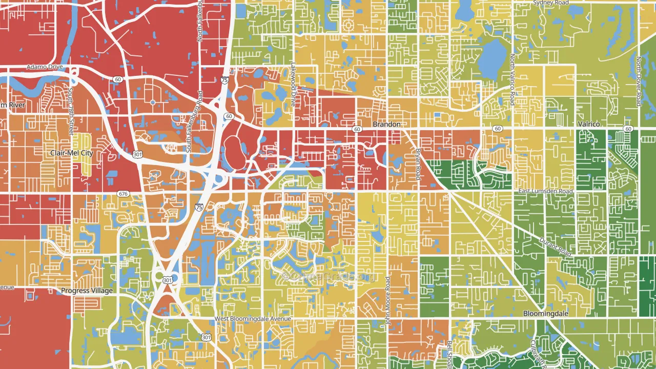 Brandon, FL Map of Burglary Rates