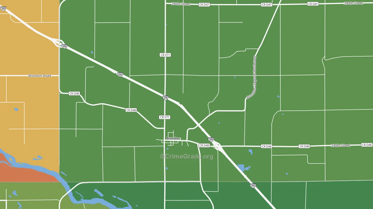 Brandon, IA Map of Burglary Rates