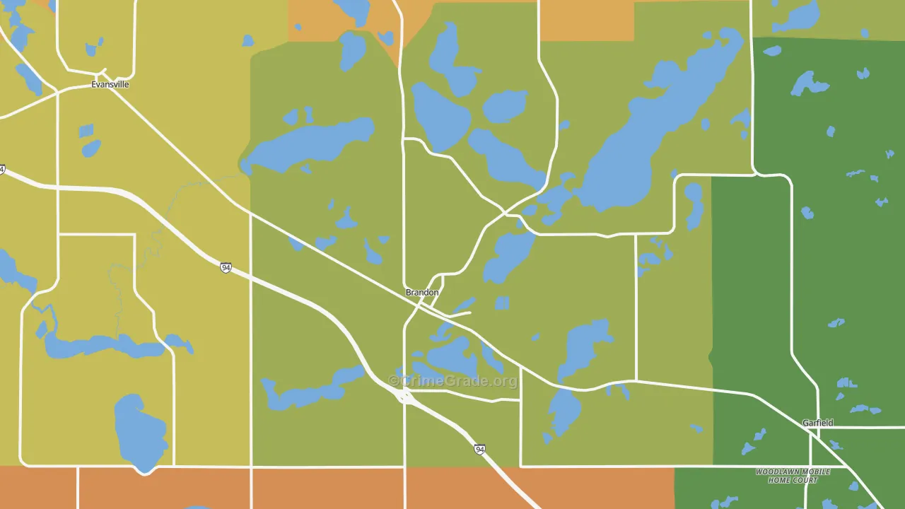 Brandon, MN Map of Burglary Rates