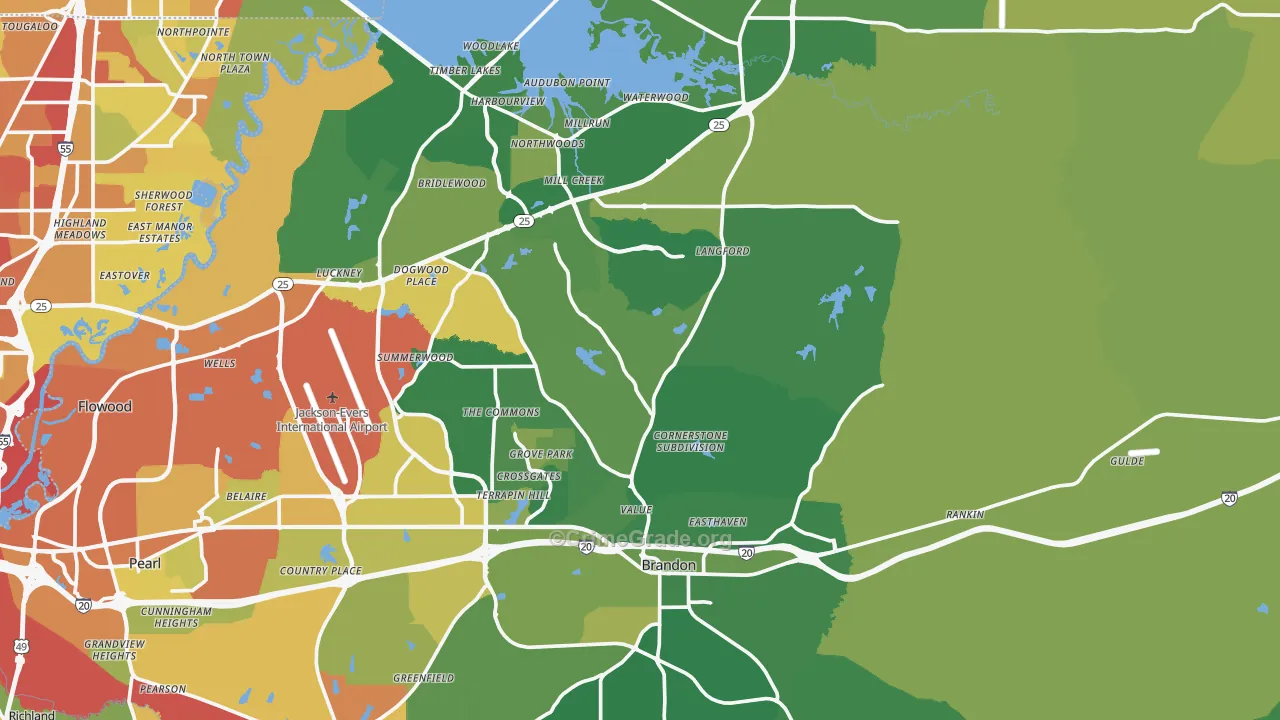 Brandon, MS Map of Burglary Rates