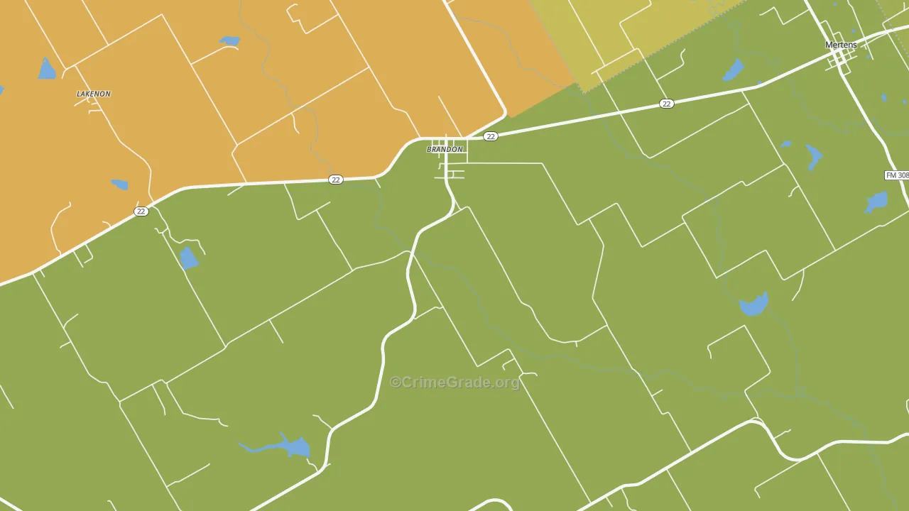 Brandon, TX Map of Burglary Rates