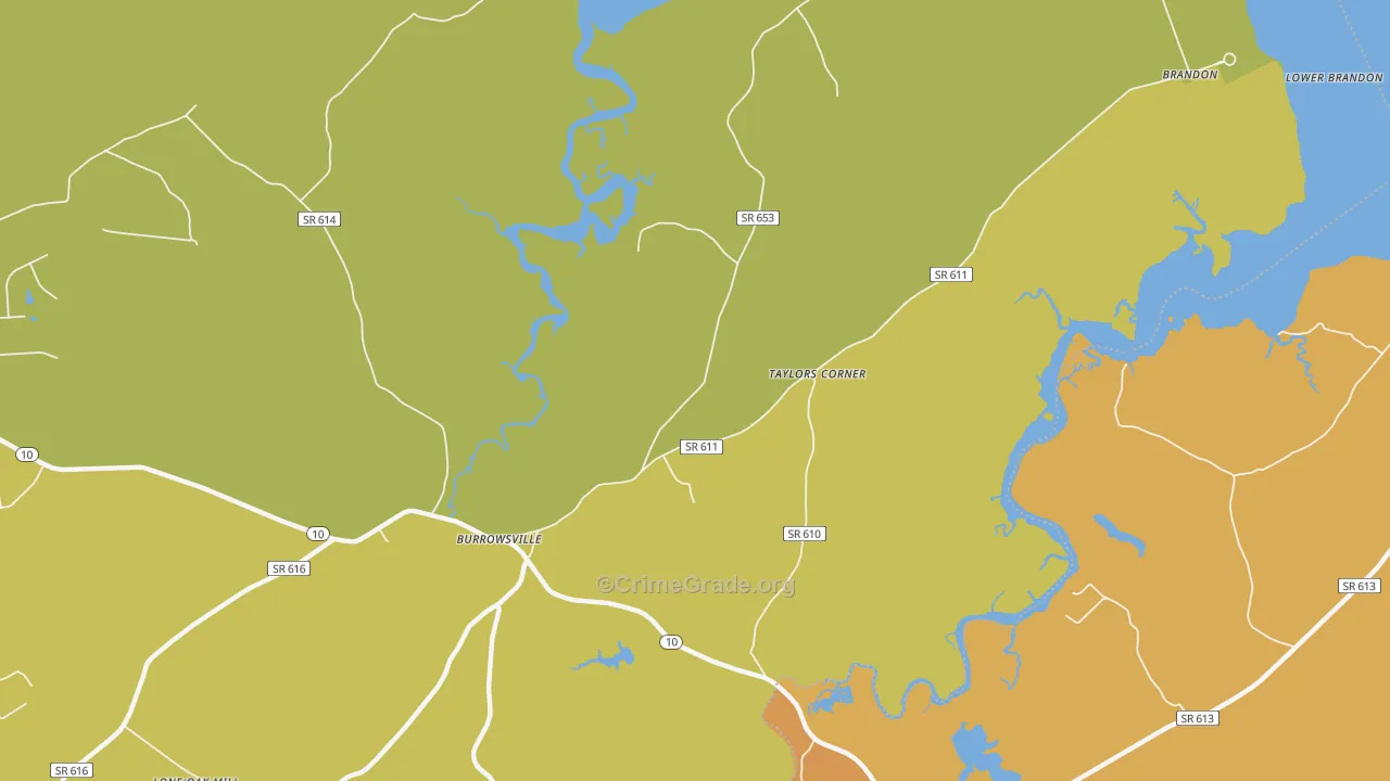 Brandon, VA Map of Burglary Rates