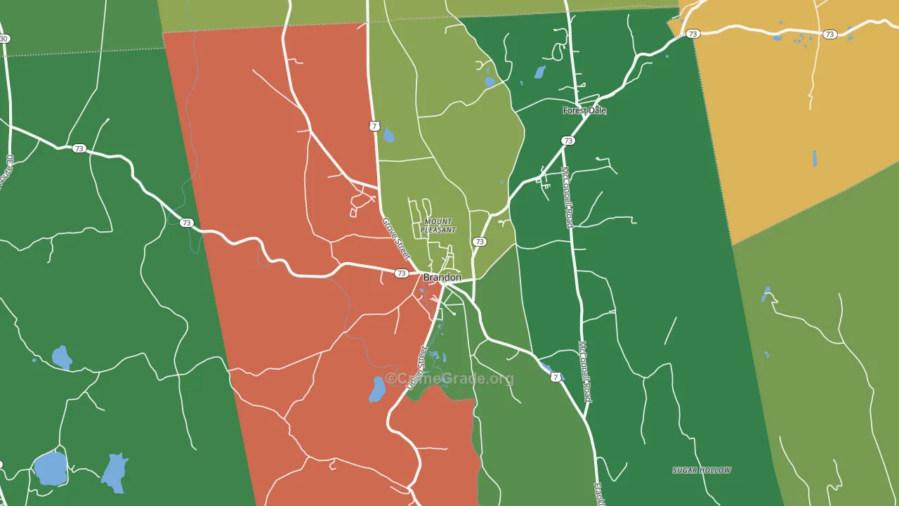 Brandon, VT Map of Burglary Rates