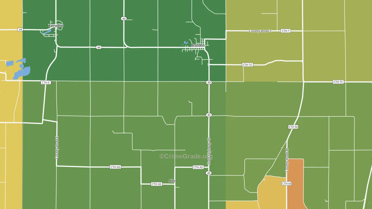 Brandon, WI Map of Burglary Rates