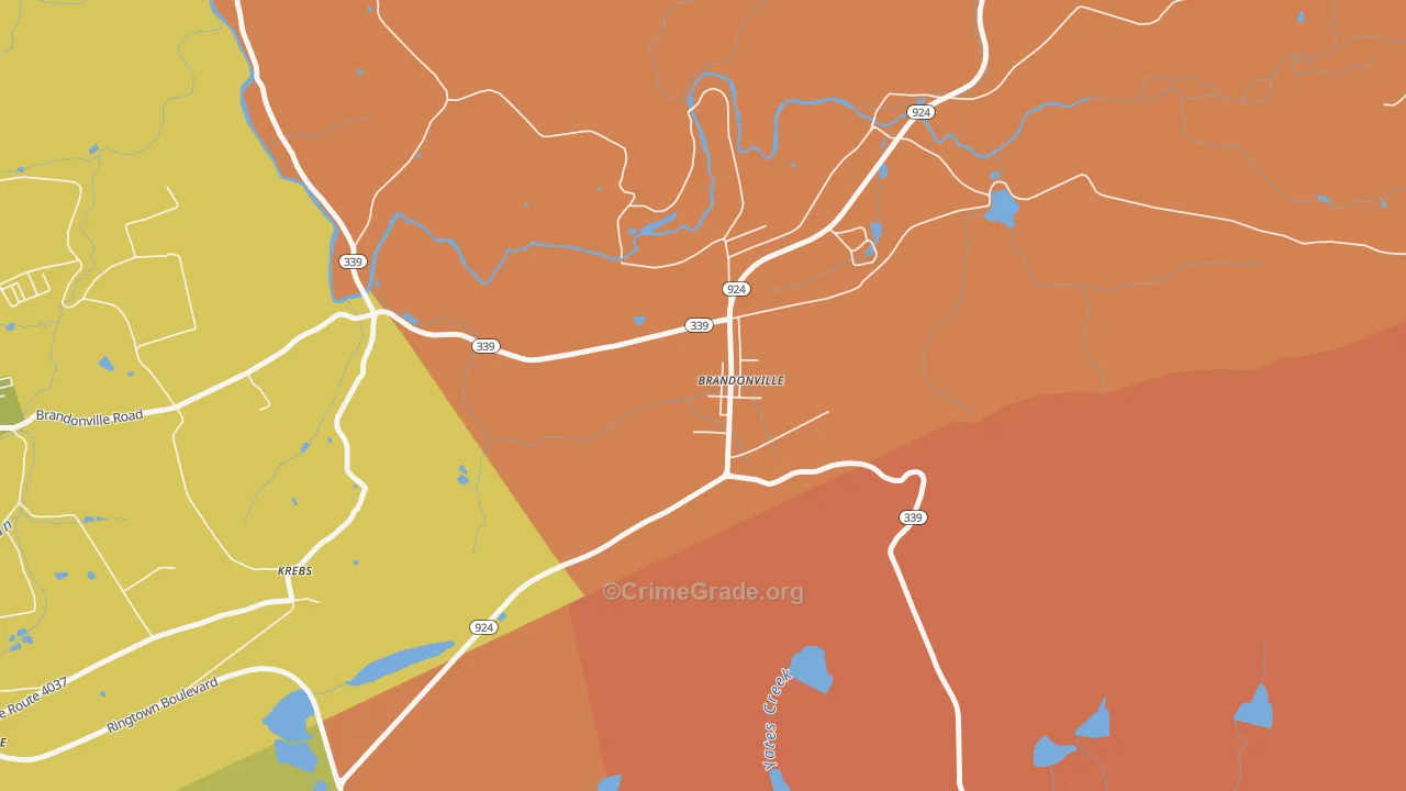 Brandonville, PA Map of Burglary Rates