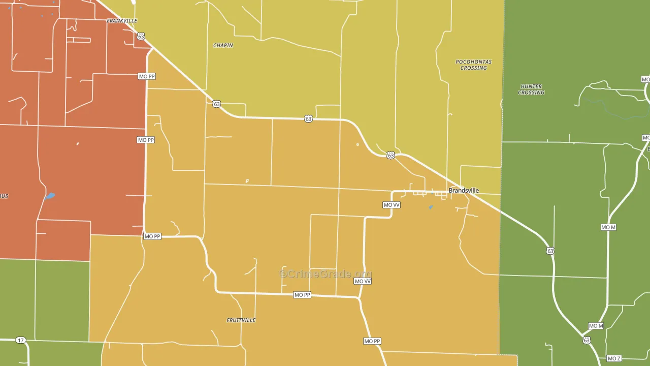 Brandsville, MO Map of Burglary Rates