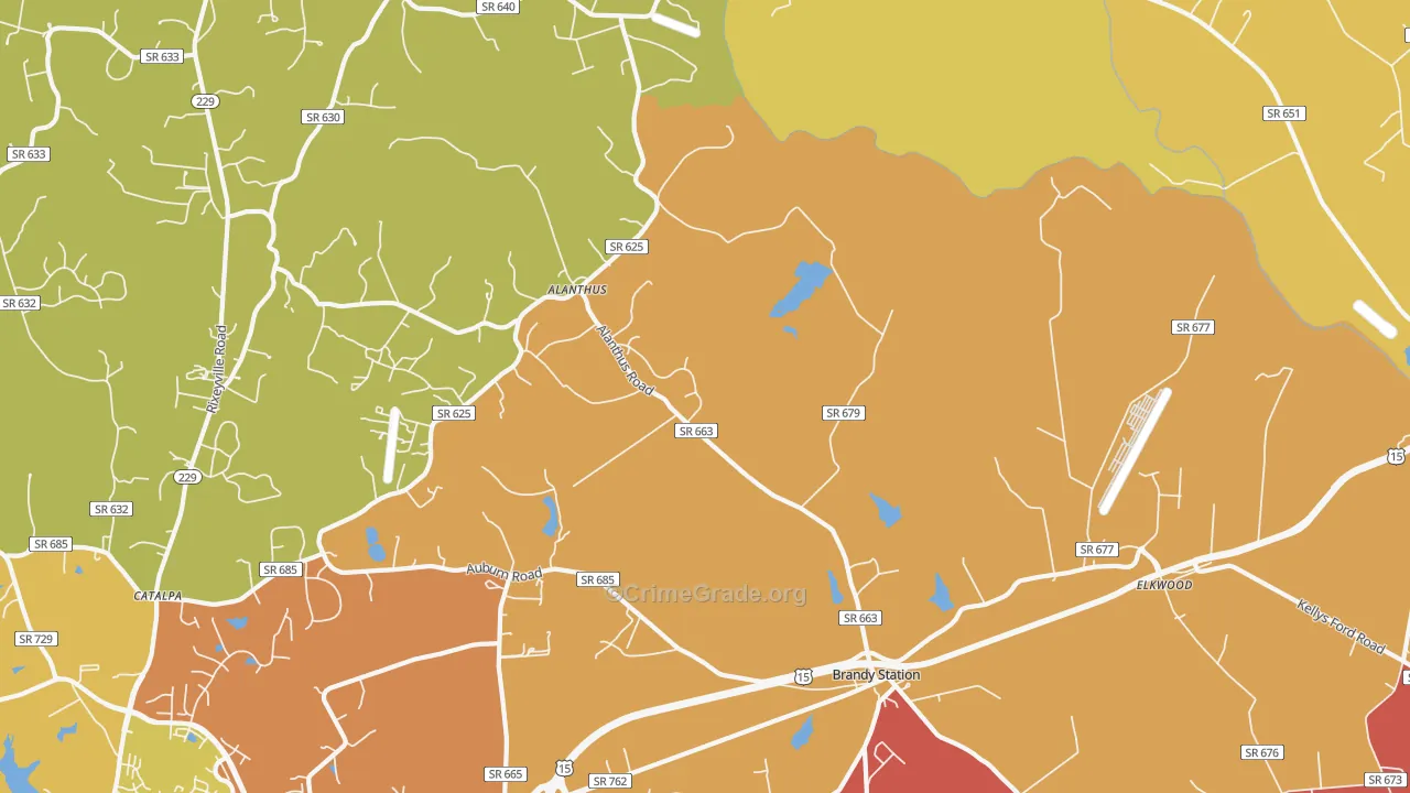Brandy Station, VA Map of Burglary Rates