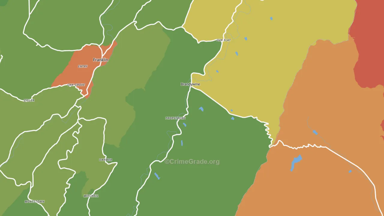 Brandywine, WV Map of Burglary Rates