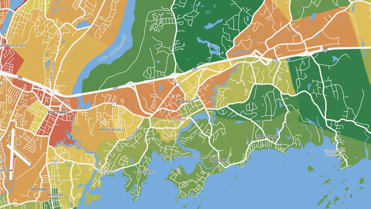 Branford Center, CT Map of Burglary Rates