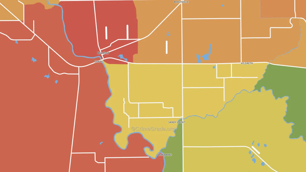 Branford, FL Map of Burglary Rates